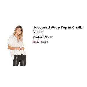 Vince Brand 100% Silk Jacquard Wrap Top Blouse Shirt Chalk White Large Women